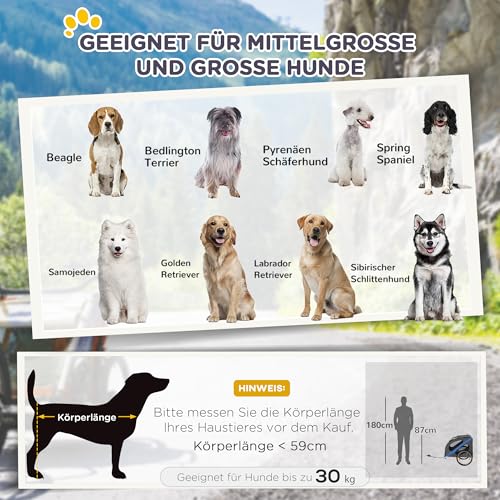 PawHut Hundeanhänger Fahrradanhänger Hundetransporter geländegängig Hunde Fahrrad Anhänger für Hunde Wetterfestes Oxford-Gewebe Stahlrahmen 145 x 80 x 87 cm Grau+Blau