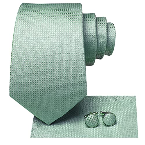 Hi-Tie Mens Plaid Ties Classic Necktie with Handkerchief Cufflinks Set - Image 3