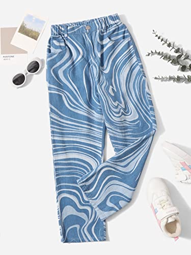 WDIRARA Girl's Graphic Tie Dye Elastic High Waisted Straight Leg Pocket Pants Jeans3