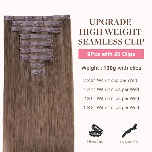 Image of GOO GOO Clip in Hair Extensions Real Human Hair, Remy Human Hair Extensions Clip ins for Women, Natural Human Hair, 14inch 130g 9Pcs, 5 Light Ash Brown