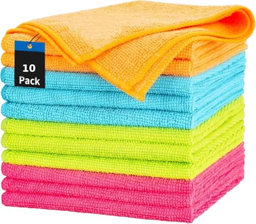 MOMENT 10 Pack Microfiber Cleaning Cloth Reusable and Washable Rags Kitchen Household Cleaning Towels for Dishes Glass Counters - Multi-Color (30 x 30cm)