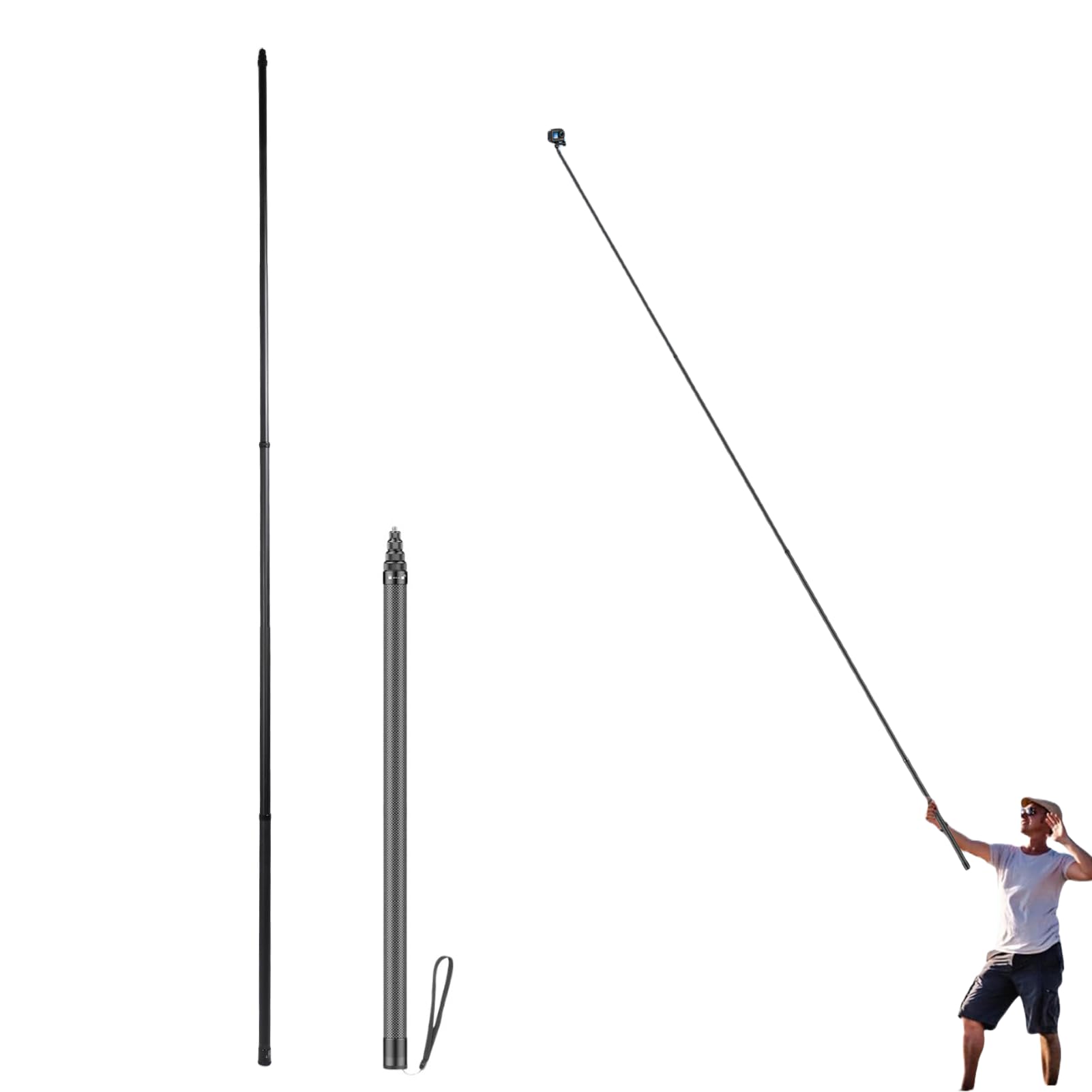 5m 16,4 Stóp Niewidzialny Selfie, 9 Sekcji Przedłużony Włókna Węglowego dla Kamer Akcji 360 X4 X3 X2 z Otworami śrubowymi 1/4 Cala