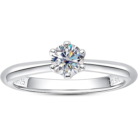 Moissanite Ring, 0.5/1/1.5/2/2.5/3CT Round Brilliant Cut Six Prong Solitaire Gold P...