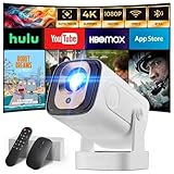 Vidéoprojecteur 2025 [Auto Focus & 1080P Natif & Apps intégréess] Rétroprojecteur 4K Auto Correction WiFi 6 BT 5.4 Mini Projecteur Portable Compatible avec HDMI/TV Stick/Memory Stick/Laptop, Blanc