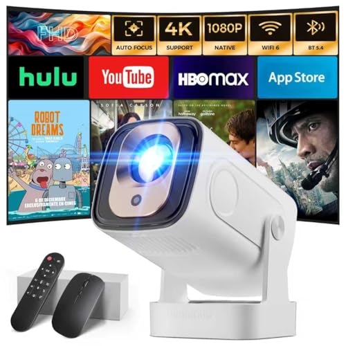 2026 Proyector [Auto Focus & 1080P Nativo & Apps integradas] Proyector 4K Auto Correction WiFi 6 Bluetooth 5.4 MiniProyector Portátil Compatible con HDMI/TV Stick/Memory Stick/Laptop, Blanco