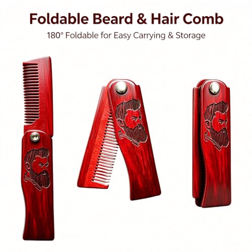 Image of Beard Brush Set for Men | with 100% Boar Bristle Black Walnut Wood Beard Brush, Foldable Beard Brush, Foldable Scissors, Beard Comb