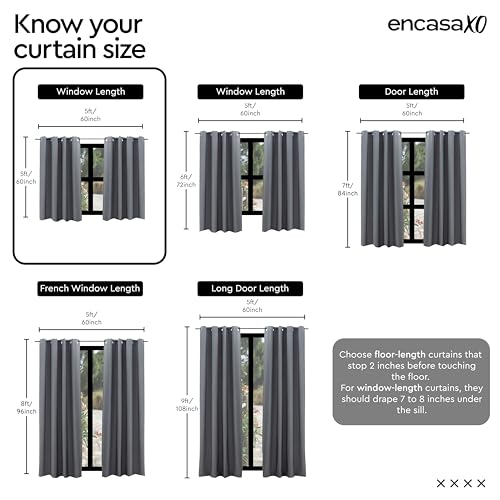Image of Encasa XO Window Cotton Curtains, Light Filtering Drapes Charcoal Grey
