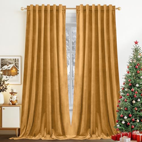 Nemia Mustard Yellow Velvet Curtains Thermal Insulated Blackout Curtain for