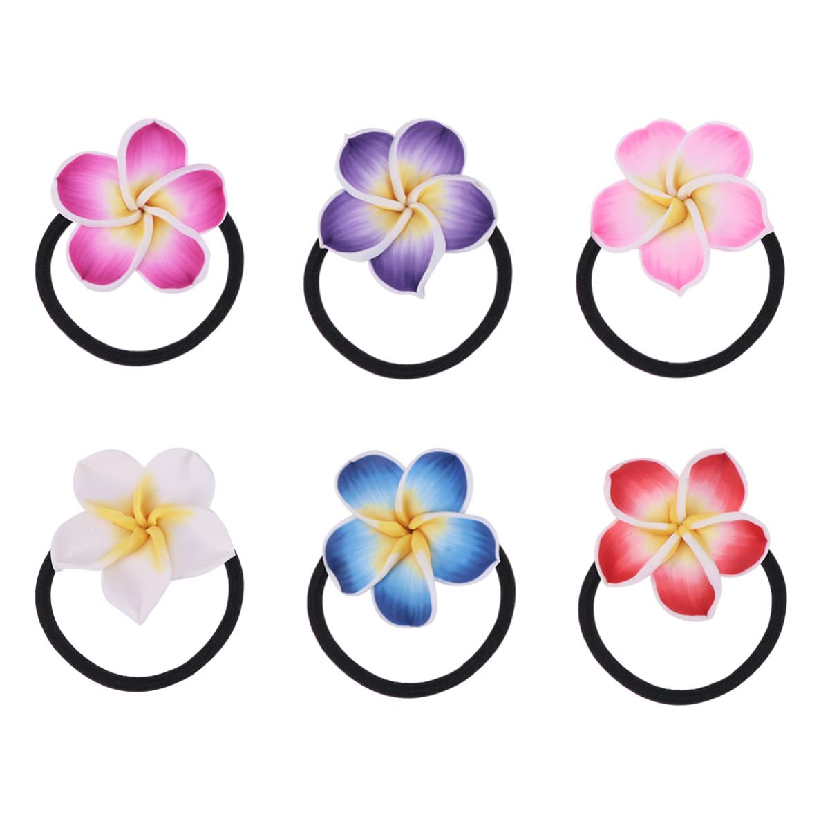 Lurrose Plumeria Hair Ties 24PCS Soft Ceramic Hair Ring Colorful Flower Hair Rope Hawaiian Flower Hair Accessory for Wedding Beach Party Vacation