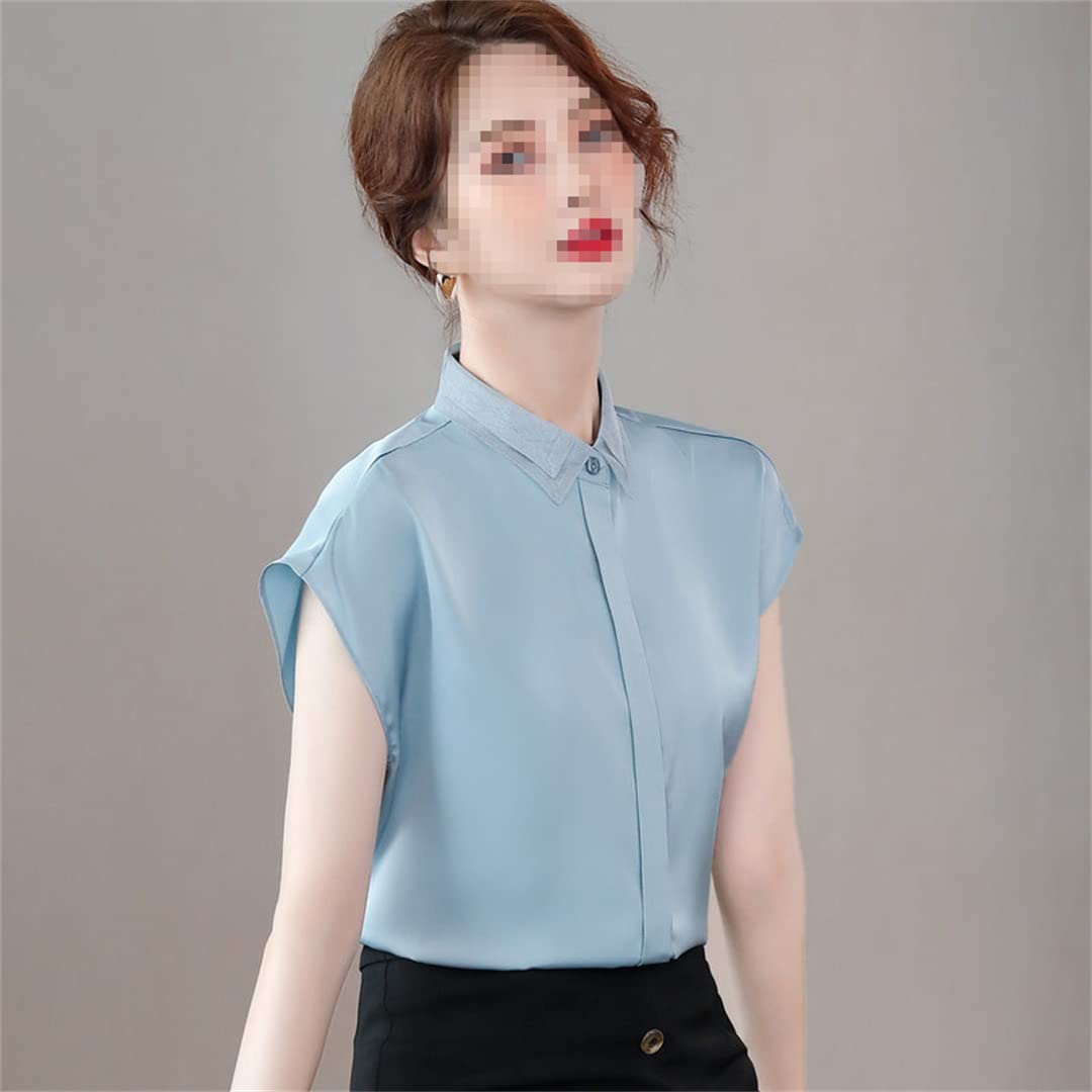 Femmes été en Mousseline de Soie Blouses Formelles à Manches Courtes col en V Bureau Dames Chemise de Travail décontracté lâche T-Shirts