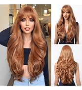 Esmee Long Wavy Strawberry Blonde Wig with Bangs for Women Natural Synthetic Hair Heat Resistant ...