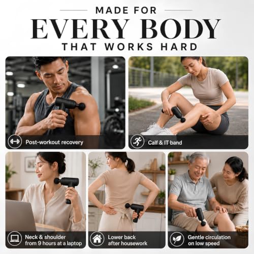 Image of GetSetNova Massage Gun for Pain Relief, Deep Tissue Full Body Massager with 6 Speeds, 4 Heads, 16 mm Amplitude, 3200 RPM, Type-C Rechargeable Gun Massager for Back, Neck, Shoulder, Legs & Muscles