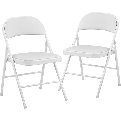 BOOSDEN Folding Chairs 2 Pack, Foldable Chair, Metal Folding Chair, Heavy Duty Folding Chairs with Padded Seats for Outdoor, Indoor, Dining, Party, LightGray