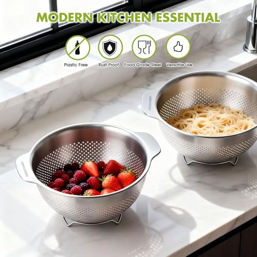 Greentainer Stainless Steel Colander Strainer Bowl - 3.3L Rust-Proof Fine Mesh with Handle Kitchen Food Strainer Basket for Washing Vegetables and Fruits, Durable Pasta Strainer & Drain Basket - Image 5