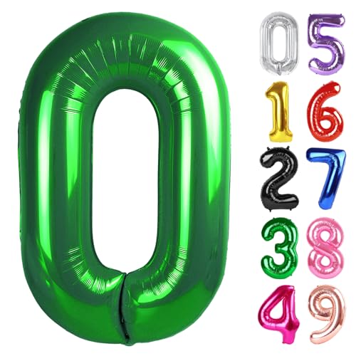 Image of Dark Green Number 0 Balloon 40 Inch, 0 Balloon Number for 10th 20th 30th 40th 50th 60th Birthday Decorations, Dark Green Party Supplies