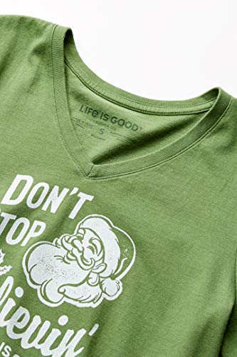 Life is Good Women's Womens Crusher V-Neck Longsleeve T-Shirt, Fresh Pine, L