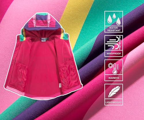 Hiheart Girls Fleece Lined Outerwear Hooded Striped Windproof Softshell Jacket3