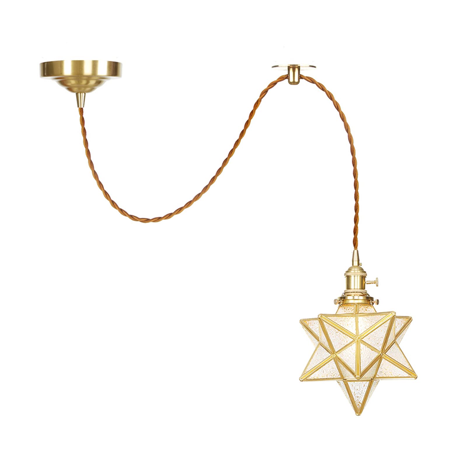 Lustre moderne en laiton doré et plafonnier haut de gamme avec abat-jour en verre étoilé unique