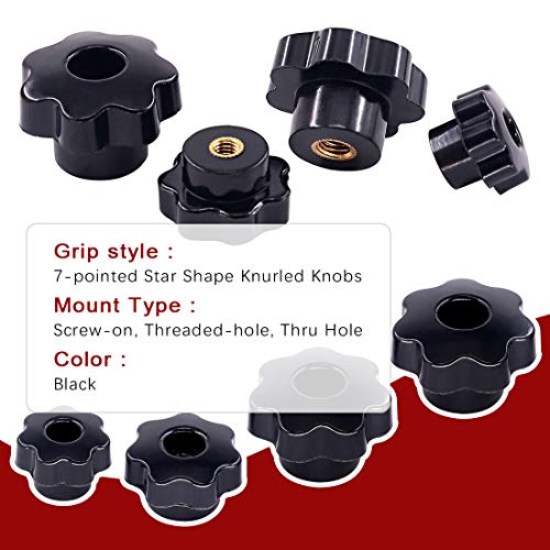 Hilitchi Plastic Screw On Type Knurled Clamping Nuts Knob Handle Star Knob Black Threaded Hand Knob(Assortment Kit-32Pcs) #TOP3