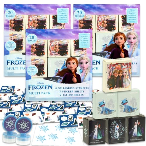 Disney Frozen Party Favors Set - Bundle of 60 Pieces of Elsa & Anna Favor Boxes with Stickers, Tattoos, Stampers for Valentine's Day Classroom Prizes