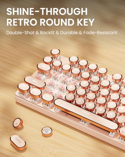Image of EWEADN Typewriter Style Mechanical Gaming Keyboard, Wired Mechanical Keyboards, LED Backlight, Media Control Button, Wired Computer Keyboard, Switch