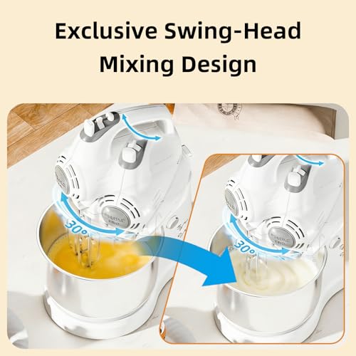 3.2QT 2-in-1 Stand Mixer, Electric Kitchen Mixer with Auto-Rotating Bowl & Tilt-Head, 5-Speed 250W Turbo Baking Machine for Beginners with Beater & Dough Hook for Cookie, Bread, Cake (White) - Image 6