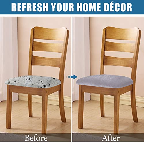 Smiry Original Velvet Dining Chair Seat Covers, Stretch Fitted Dining Room Upholstered Chair Seat Cushion Cover, Removable Washable Furniture Protector Slipcovers With Ties - Set Of 6, Light Grey #TOP4