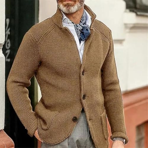 Men's Long Sleeve Knitted Sweater Thick Warm Stand Collar Cardigan Solid Sweaters2