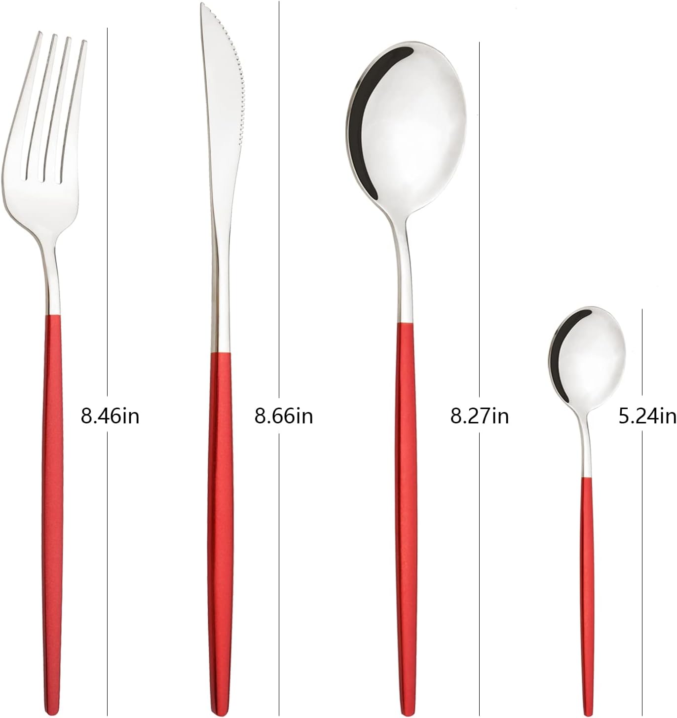 Silver Flatware Set for 8, 32-Piece Stainless Steel Silverware Cutlery Set, Elegant Tableware Eating Utensils for Home Restaurant Weddings Parties, Mirror Polished(Matte Red Handle)