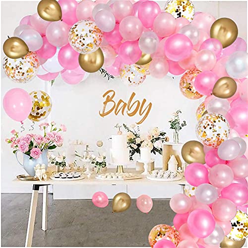 CADNLY Pink Balloons Garland Set - 115-Piece Light Pink, White and Gold Balloon Set for Birthday Party Decorations - Hot and Pastel Pink Latex Baby Girl Baby Shower Supplies - DIY Large Balloon Arch