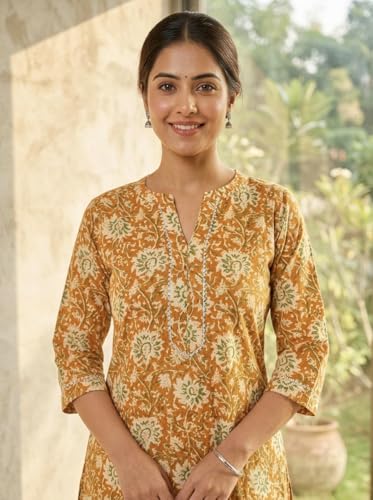 Image of ???? Women s Cotton A-Line Kurta Palazzo Set | Printed Ethnic Co-Ord Set for Office Wear & Festive Look | Comfortable Breathable Fabric Kurti Pant Set for Women, Regular Fit