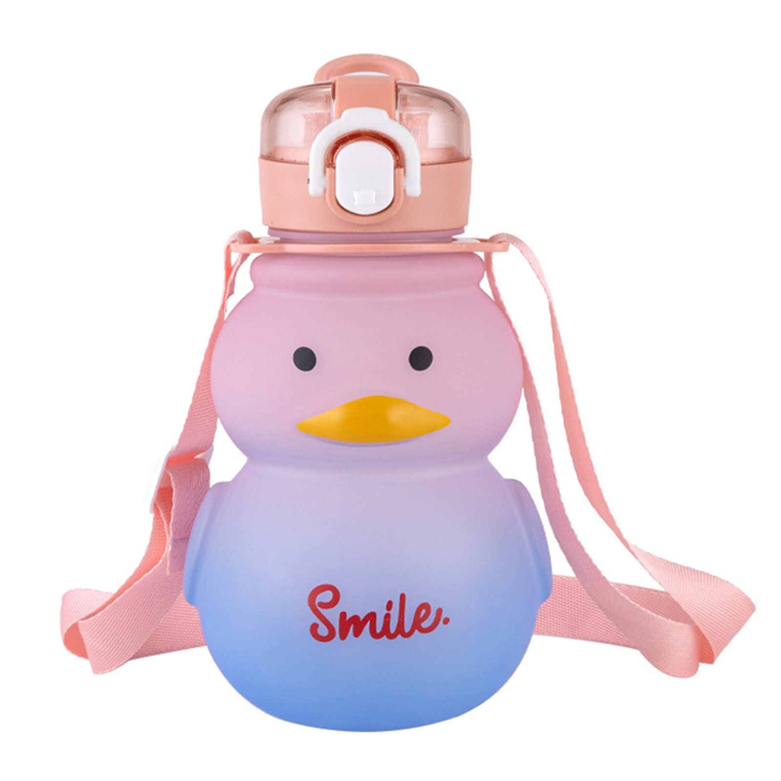 Merrwon Kawaii Drinking Bottle, 650ml Cute Duck Water Bottles, BPA Free Drinking Bottle with Straw and Strap, Portable Leak-Proof Drinking Cup for Women Kids Outdoor Sports Travel
