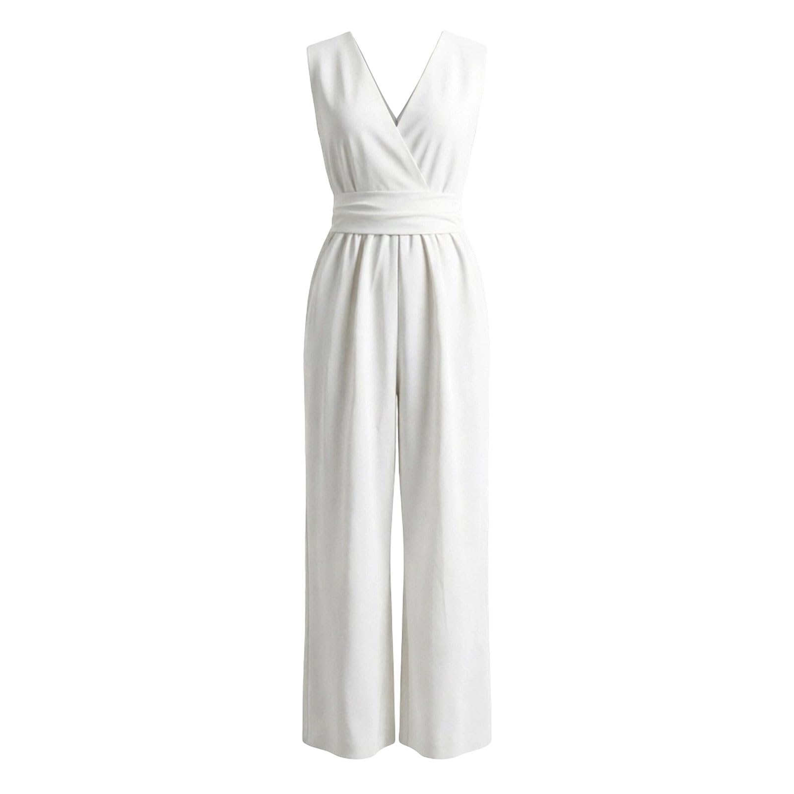 Générique Combinaison Femme Combinaison sans Manches pour Femme Élégant Col en V Couleur Unie Ensemble Fluide Décontracté Combinaisons avec Poches Casual Combinaisons pour Soirée Mariage Vacances