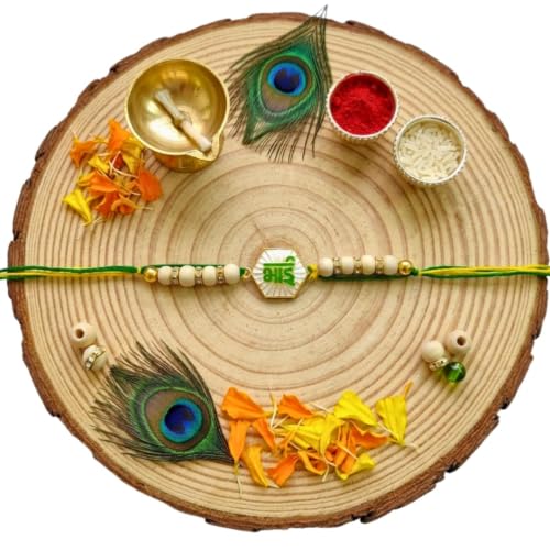 Image of Original Tulsi Rakhi for Brother | Handmade Natural Tulsi Beads Rakhi | Sacred Raksha Bandhan Rakhis for Boys | Traditional Spiritual Rakhi Gift
