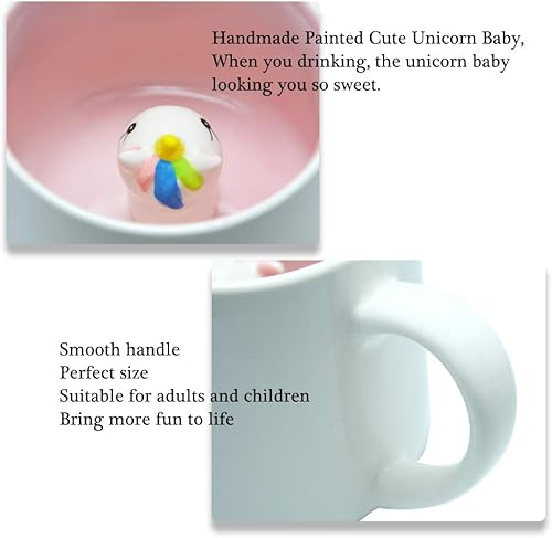 Miniatura 14 de BigNoseDeer Taza de unicornio, bonita taza de café de cerámica con cuchara de tapa, lindas tazas para café, té, leche, regalos de unicornio