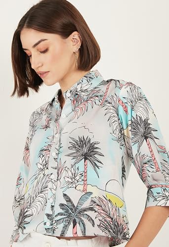 Image of ALL YOURS Women Women's Blue Boxy Floral Printed Casual Shirt (ALLSH5001 TUR XS)