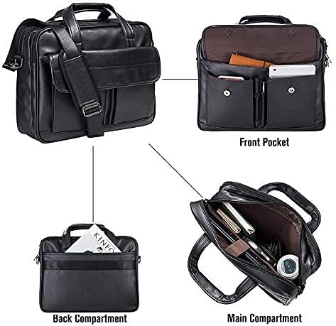 seyfocnia Men's Business Travel Briefcase Leather Handmade Messenger Bags Laptop Bag - Image 6