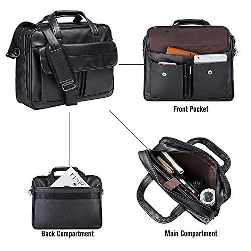 image for seyfocnia Men's Leather Messenger Bag, 17.3 Inches Laptop Briefcase Bu