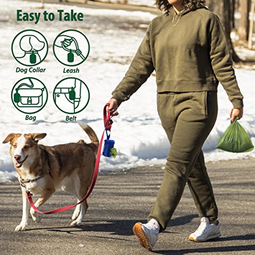 Image of FURHAB Dog Poop Bag Holder for Leash Doggie Waste Bag Dispenser Soft Fabric Puppy Potty Carrier Small Doggy Zipper Pouch with Carabiner Clip 1680D Nylon Oxford with 1 Roll of Pet Trash Bag, Royal Blue