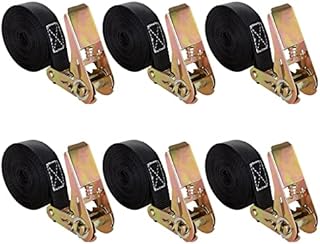 AHUNTTER 6 Sets Ratchet Tie Down Straps 2.5cm x 5m Heavy Duty Lashing Strap, Securing Straps with Handle and Metal J Hook, 800kg Break Strength for Trucks, Cars, Motorcycles, Black