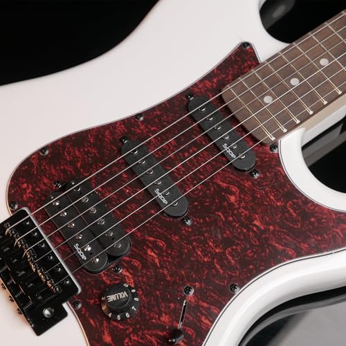 Image of SEST230 HSS Electric Guitar with Bag | Beginner Electric Guitar Kit with HSS Pickups, Basswood Body, Maple Neck & Rosewood Fretboard, Tremolo Bridge| Includes Padded Gig Bag & Allen Key (White)