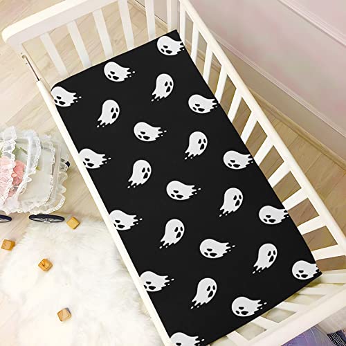 Image of Halloween Ghost Crib Sheets Soft Breathable Fitted Baby Crib Sheets Mattress Cover for Girl Boys, 52 inch x 28 inch x 9 inch