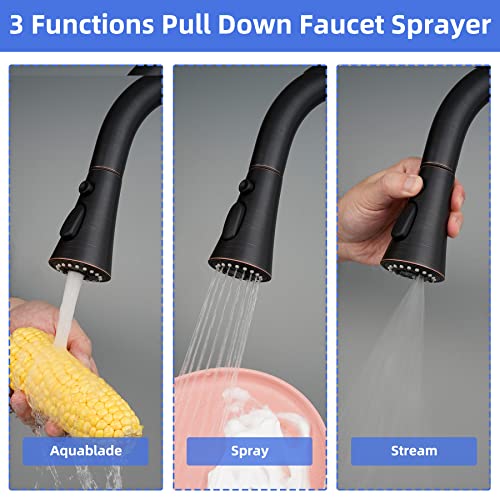Ifealclear Kitchen Faucet Head Replacement, 3 Modes Pull Down Faucet Spray Head Replacement Compatible With Moen Delta Kitchen Sink Faucet, 9 Adapters Available, Oil Rubbed Bronze #TOP1