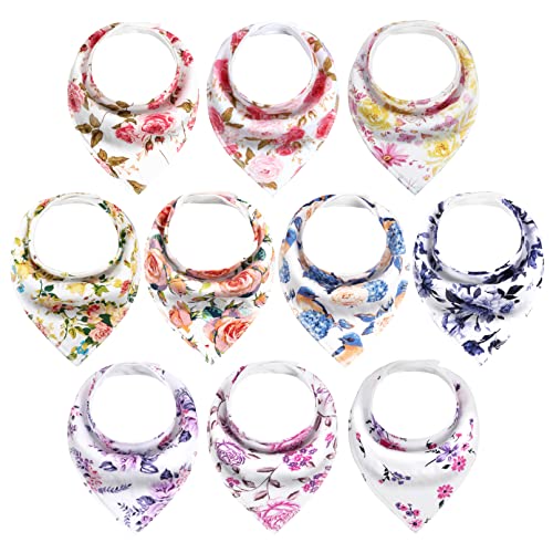 Image of Yoofoss Baby Bibs 10 Pack Soft and Absorbent Baby Bandana Drool Bibs for Boys Girls (Flower, 0-36 Months)