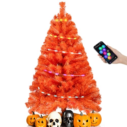Orange 3ft Halloween Tree with Lights, Christmas...