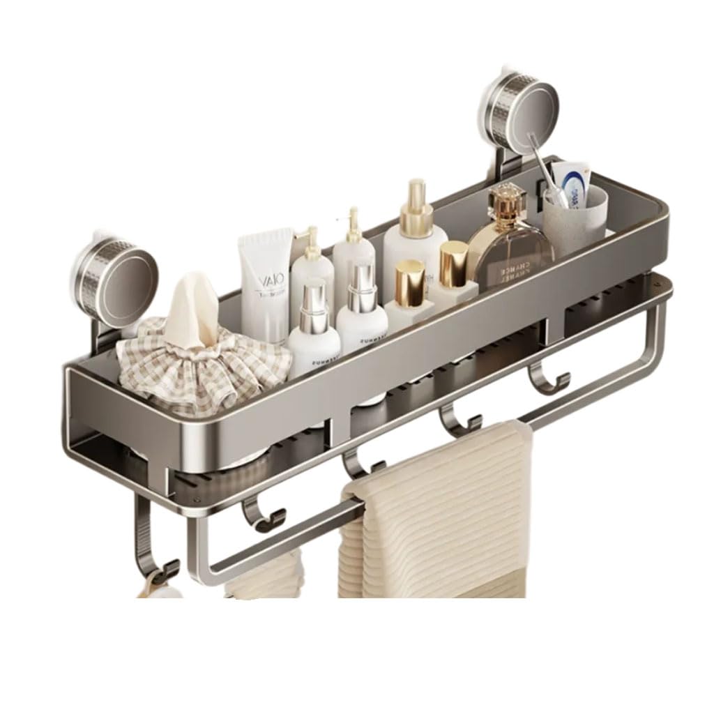 Mensola da Doccia Senza Fori con Ventosa, scaffale da Bagno con Fondo di Scarico, portasciugamani in Metallo, organizzatore da Bagno per lavabo, Doccia e Cucina,C,50cm