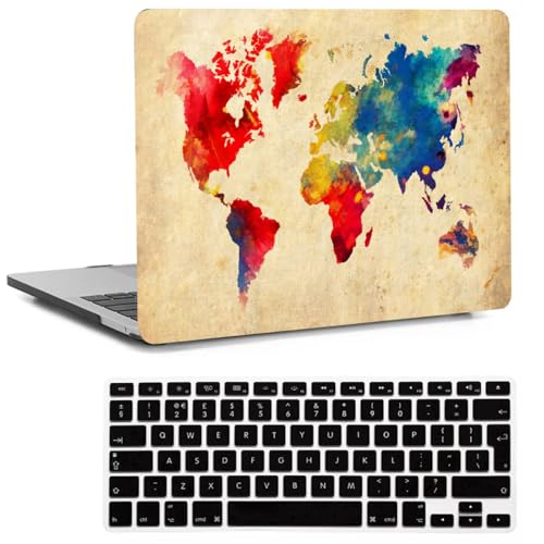 Funda MacBook Pro 15 A1990 anti arañazos estilo mapa del mundo retro con membrana teclado