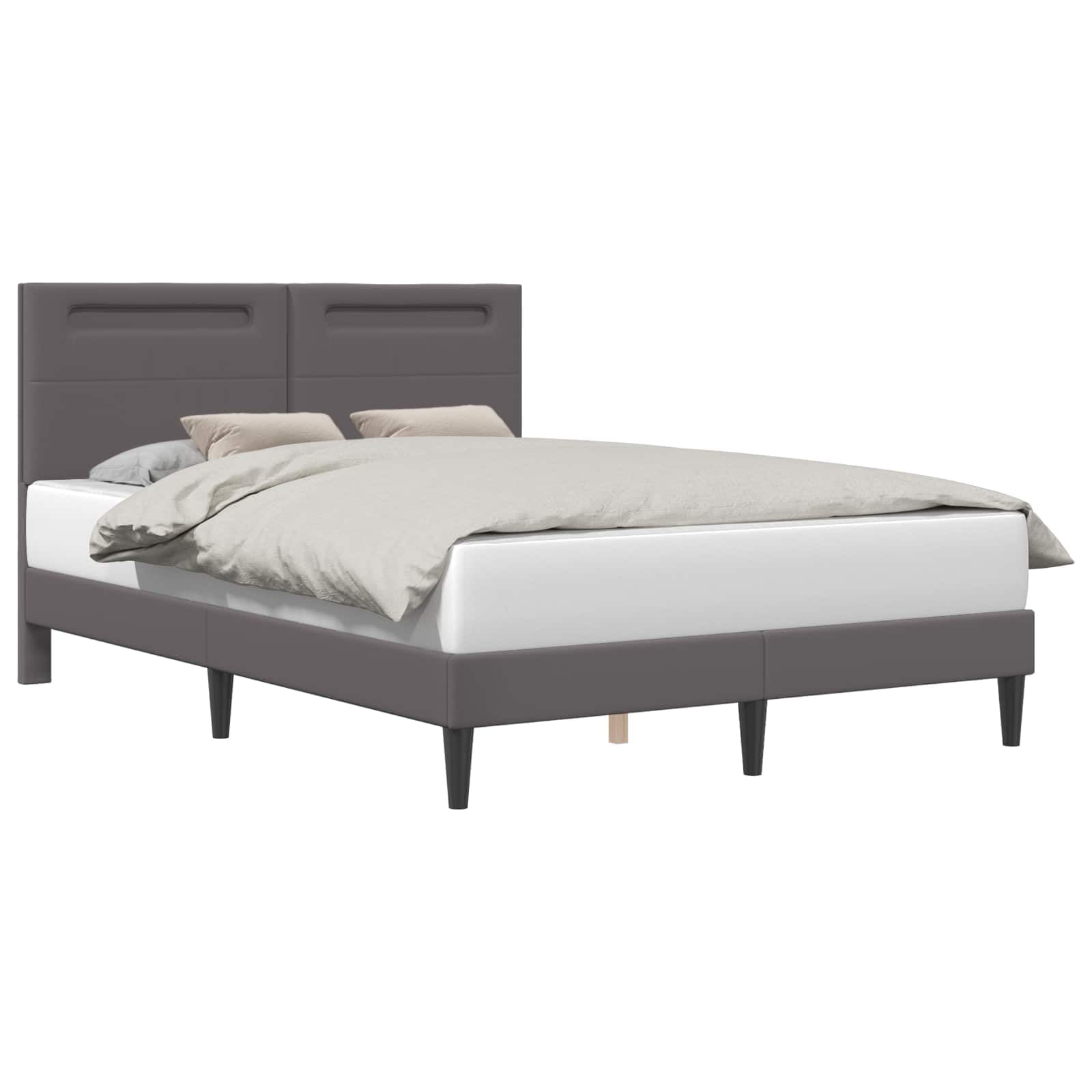 vidaXL Struttura del letto con testiera Grigio 120 x 190 cm Similpelle, Arredo camera elegante, letto rettangolare moderno, stiloso e funzionale con USB, pelle sintetica scura