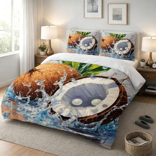 Housse de couette 140x200 noix de coco brunes parure lit enfant microfibre zippée