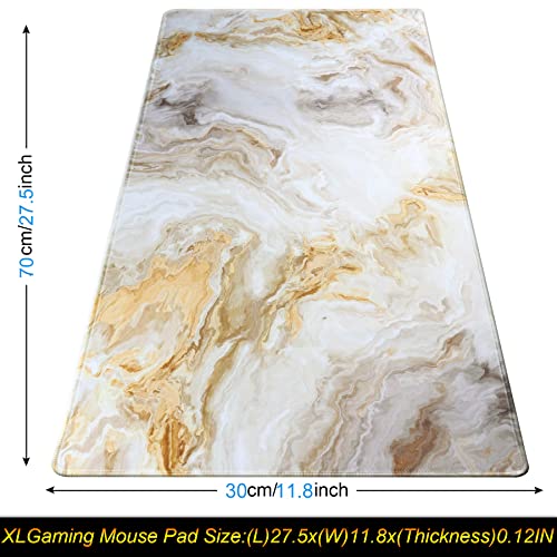 Image of Large Gaming Mouse Pad with Stitched Edges,[27.5x11.8In] Extended Mouse Pad with Non-Slip Natural Rubber Base for Gamer /Desktop /Office /Home (70x30 Marble)